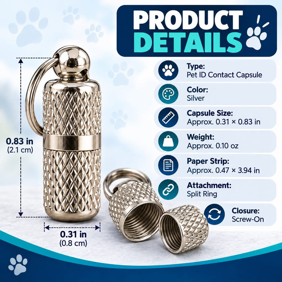 Silver dog ID contact capsule product specifications