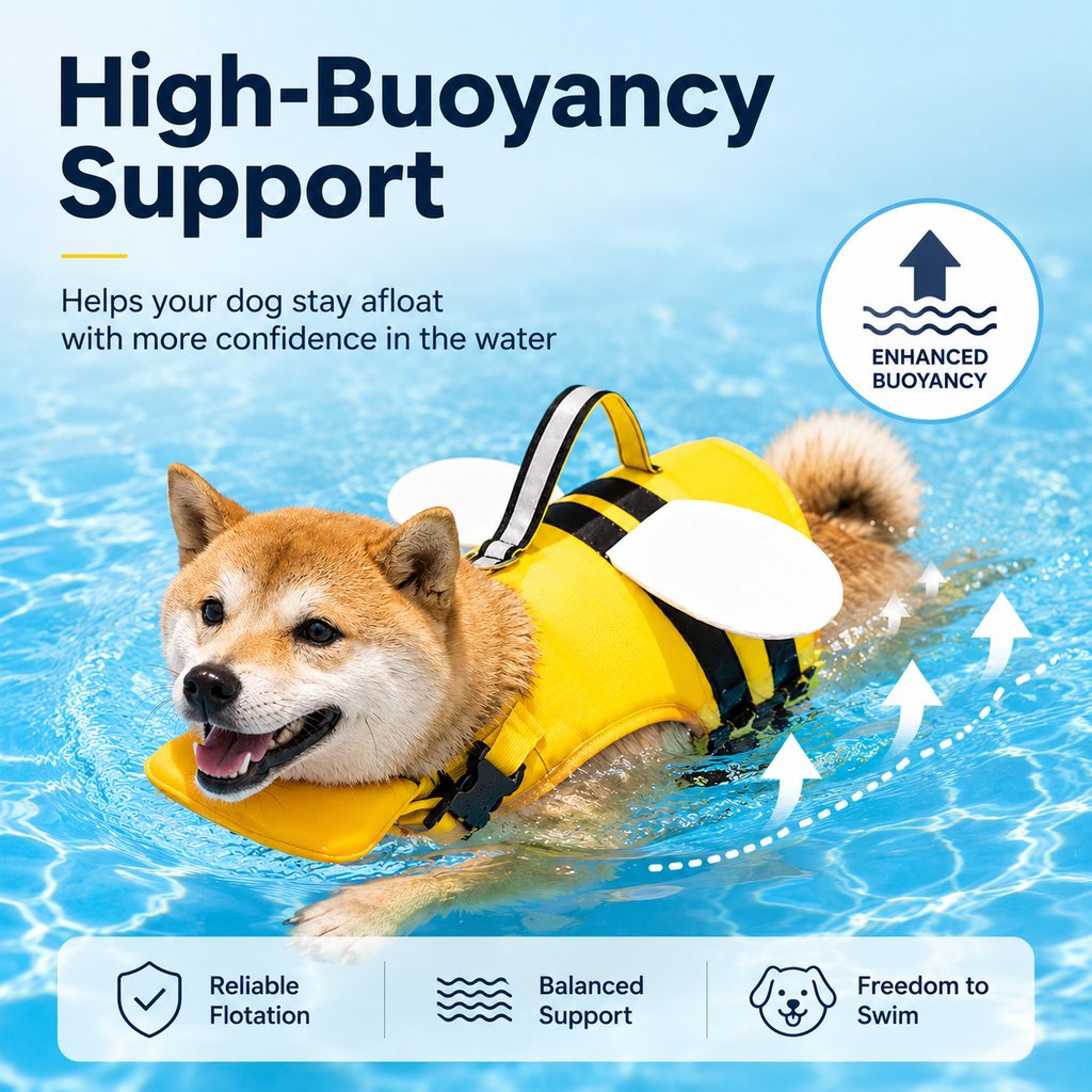 Paws in Awe High-Visibility Bee-Wing Dog Life Jacket with Chin Float & Rescue Handle for Pool, Lake & Boat Safety image 7
