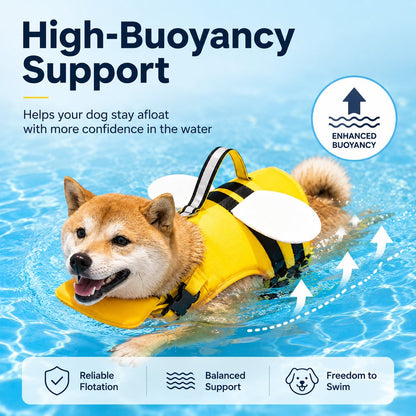 Paws in Awe High-Visibility Bee-Wing Dog Life Jacket with Chin Float & Rescue Handle for Pool, Lake & Boat Safety image 7