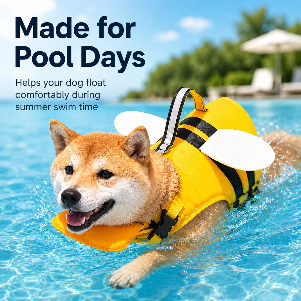 Paws in Awe High-Visibility Bee-Wing Dog Life Jacket with Chin Float & Rescue Handle for Pool, Lake & Boat Safety image 4