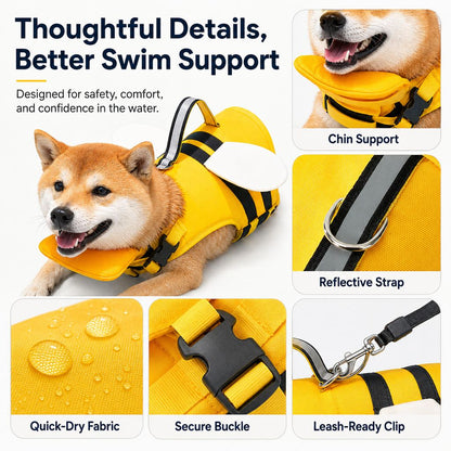Paws in Awe High-Visibility Bee-Wing Dog Life Jacket with Chin Float & Rescue Handle for Pool, Lake & Boat Safety image 6