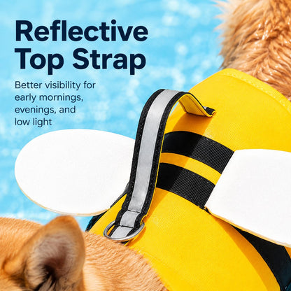 Paws in Awe High-Visibility Bee-Wing Dog Life Jacket with Chin Float & Rescue Handle for Pool, Lake & Boat Safety image 9