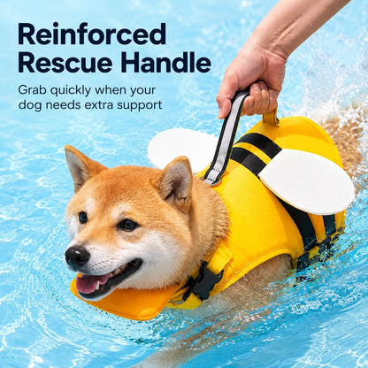 Paws in Awe High-Visibility Bee-Wing Dog Life Jacket with Chin Float & Rescue Handle for Pool, Lake & Boat Safety image 8