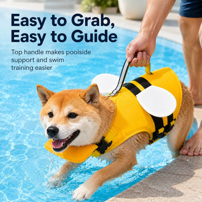 Paws in Awe High-Visibility Bee-Wing Dog Life Jacket with Chin Float & Rescue Handle for Pool, Lake & Boat Safety image 5