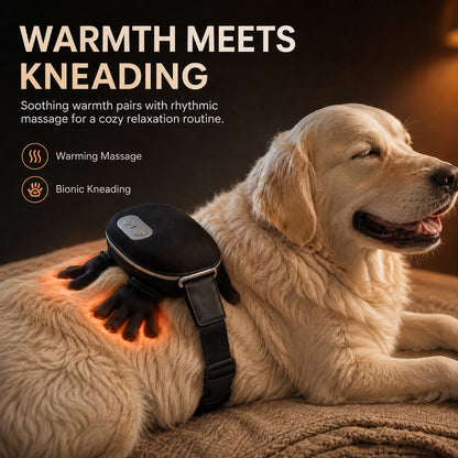 Dog massager warmth and kneading feature graphic