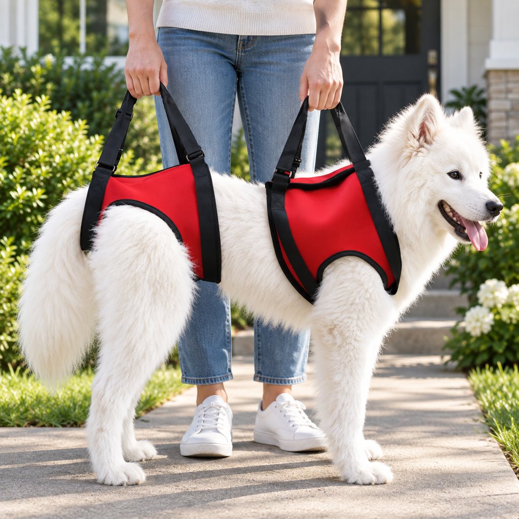 Red front and rear dog mobility lift harness support set