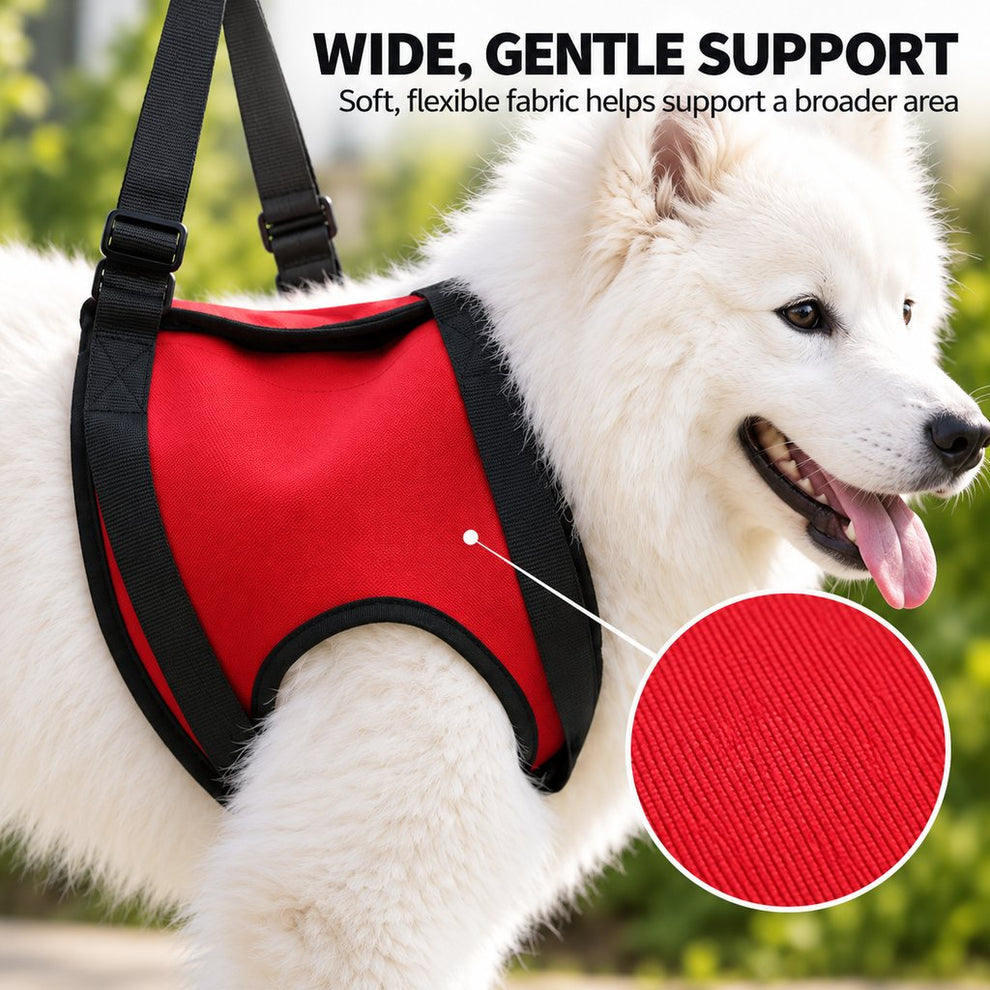 Wide panel dog mobility harness for controlled support
