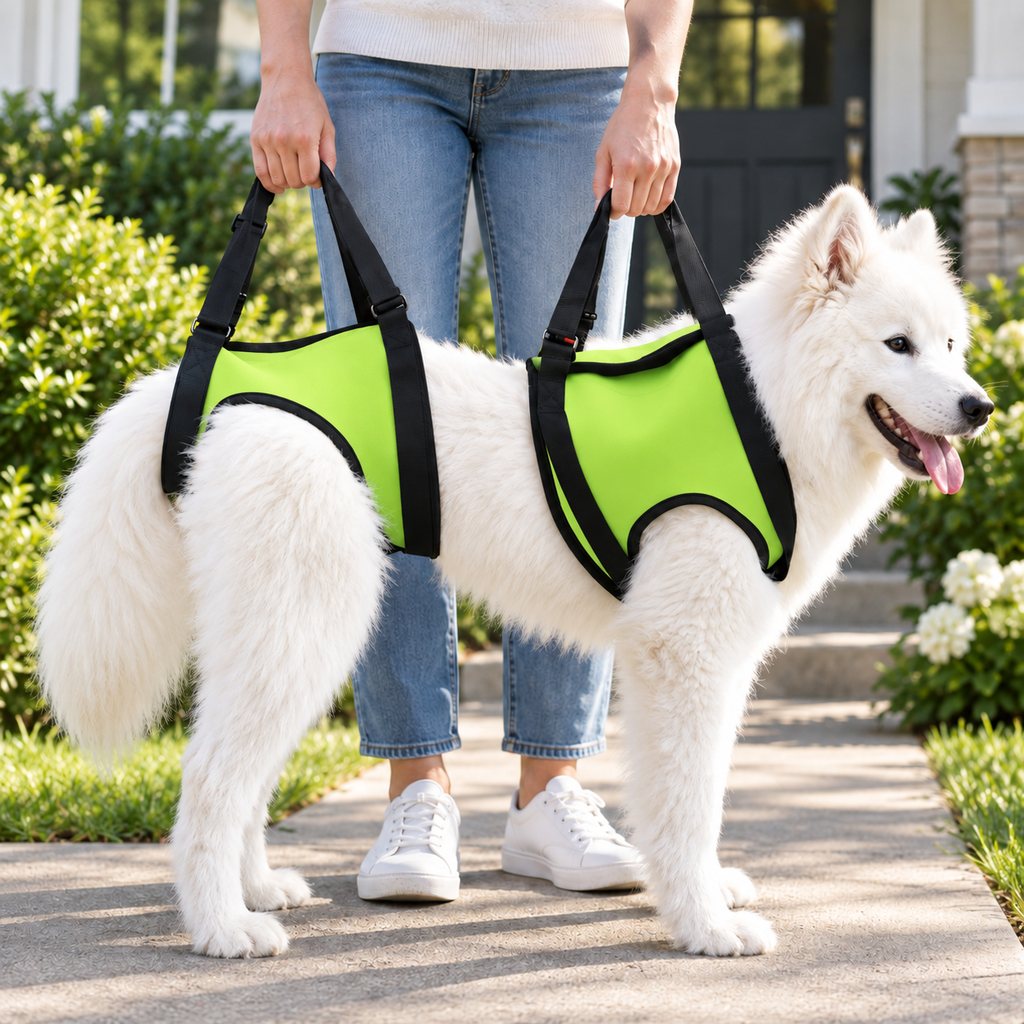 Green front and rear dog mobility lift harness set