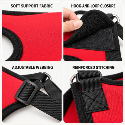 Dog mobility lift harness materials and fastening details