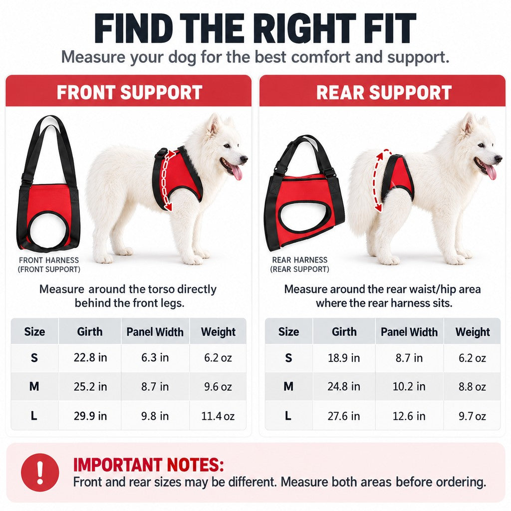 Front and rear dog mobility lift harness size chart