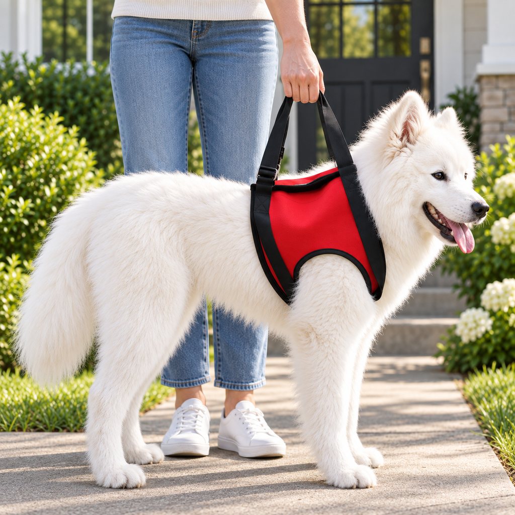 Red front support dog mobility lift harness
