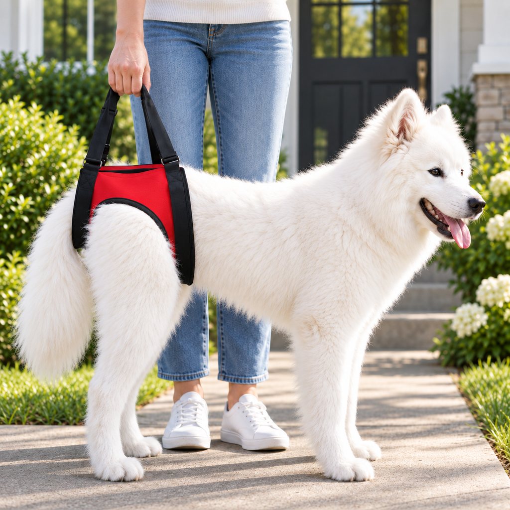 Red rear support dog mobility lift harness
