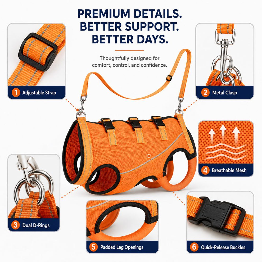 Paws in Awe Full-Body Dog Mobility Support Harness for Stairs & Car Rides - Lift Assist Vest for Senior Dogs with Weak Hind Legs image 6