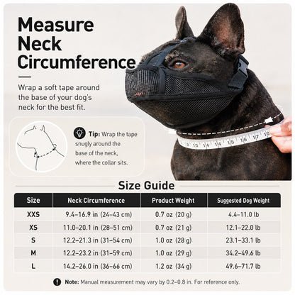 Dog muzzle size guide for short snout breeds