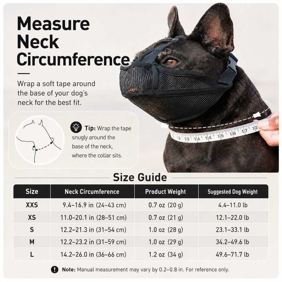Dog muzzle size guide for short snout breeds