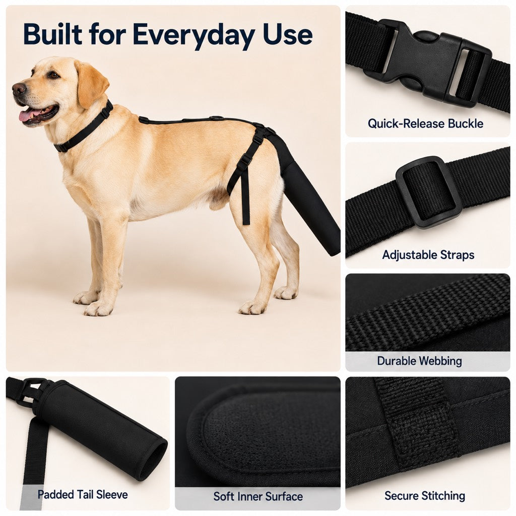 Paws in Awe Adjustable Dog Tail Protector for Recovery & Daily Walks - Padded Guard for Sensitive Tails