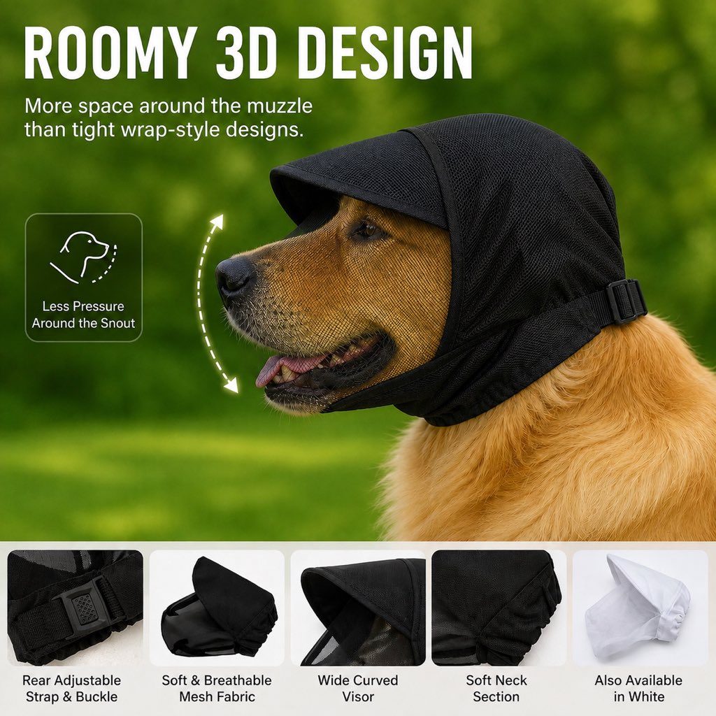 Paws in Awe Breathable Anti-Scavenging Dog Muzzle for Walks - Mesh Hood Helps Block Food Scraps & Trash image 2