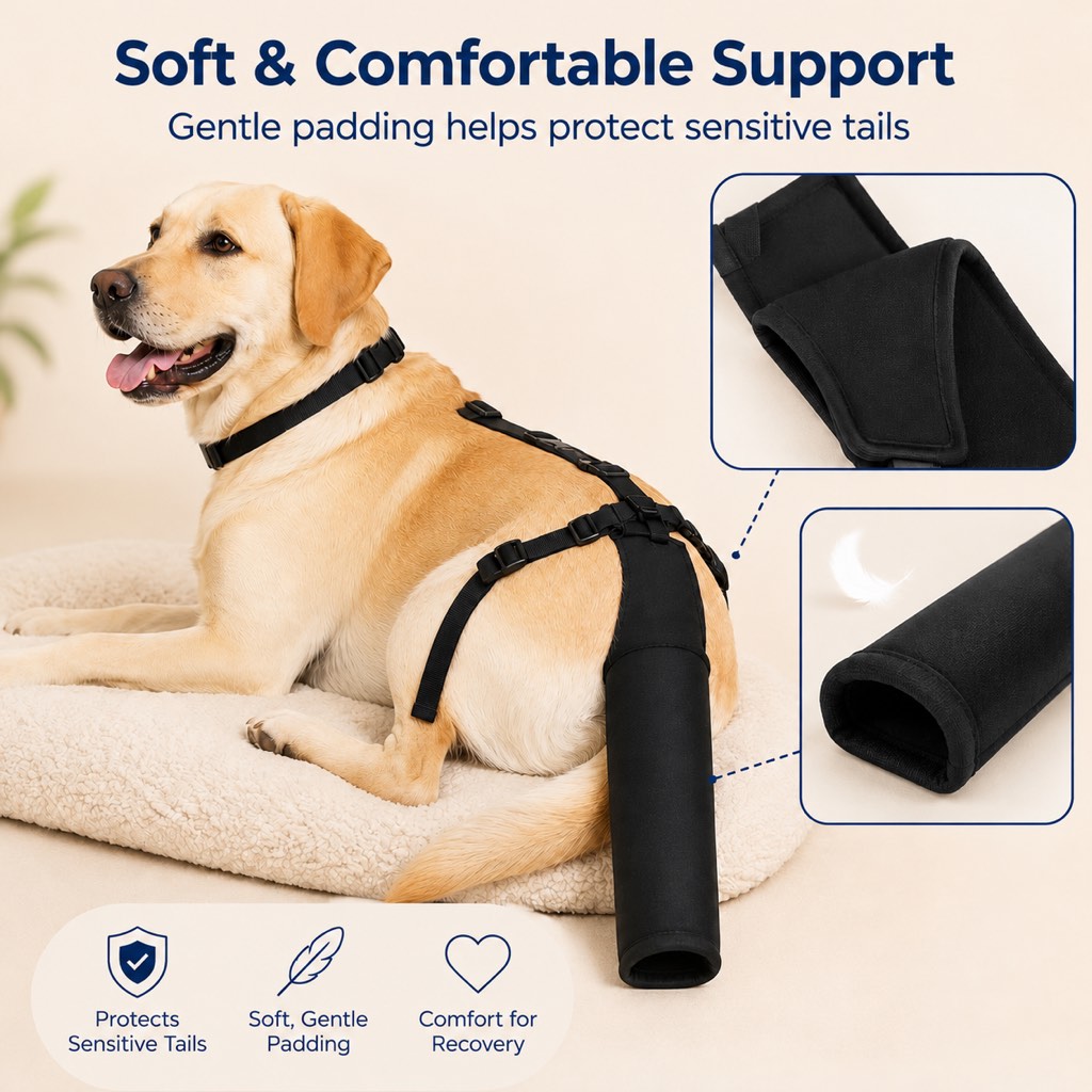 Paws in Awe Adjustable Dog Tail Protector for Recovery & Daily Walks - Padded Guard for Sensitive Tails