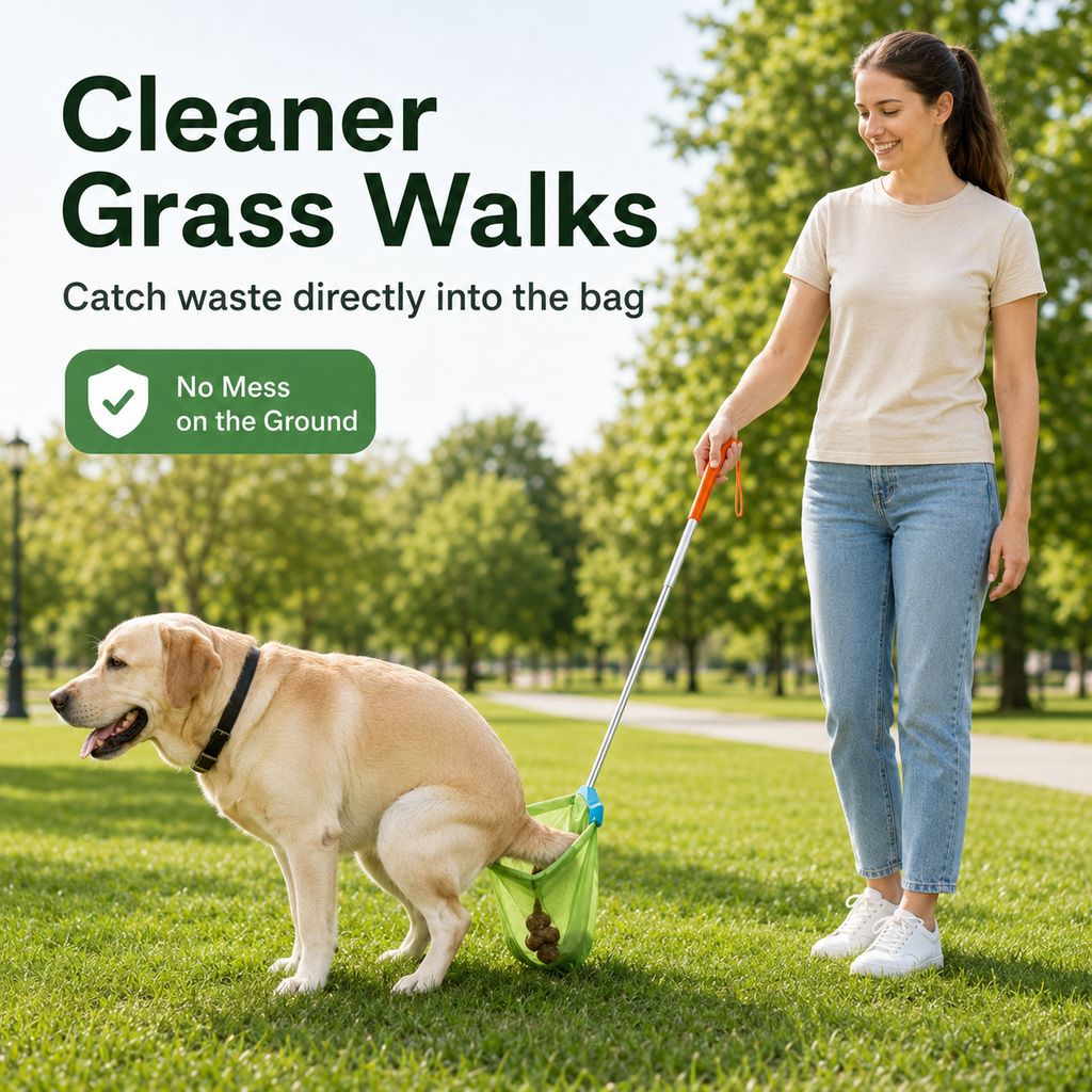 Paws in Awe Foldable Dog Poop Catcher for Walks - No-Bend Waste Pickup Tool with Telescopic Handle image 2