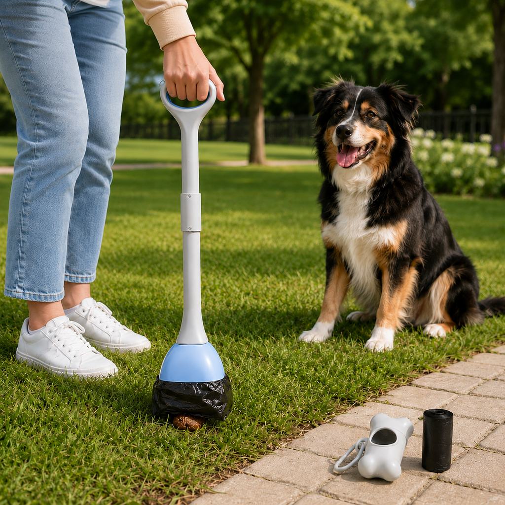 Powder blue foldable dog pooper scooper for yard cleanup