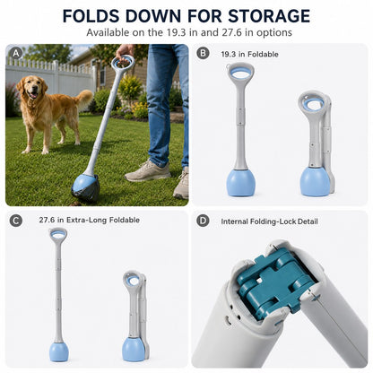 Dog pooper scooper folds down for storage