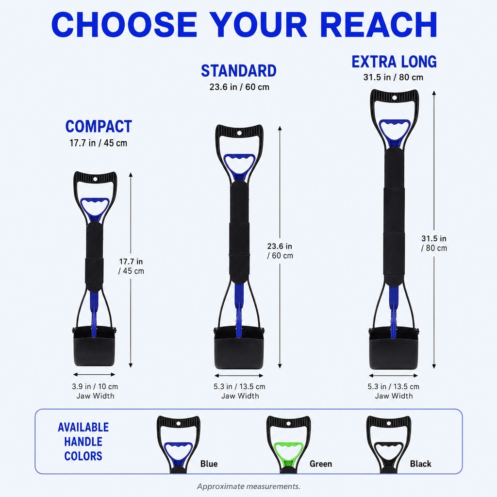Dog pooper scooper reach and accent color options