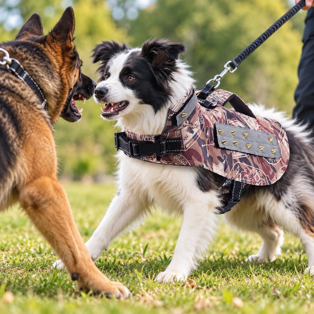 Protective dog vest coverage over neck, shoulders, back and side body