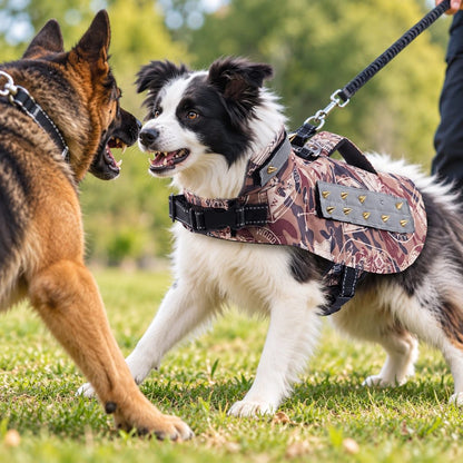 Protective dog vest coverage over neck, shoulders, back and side body