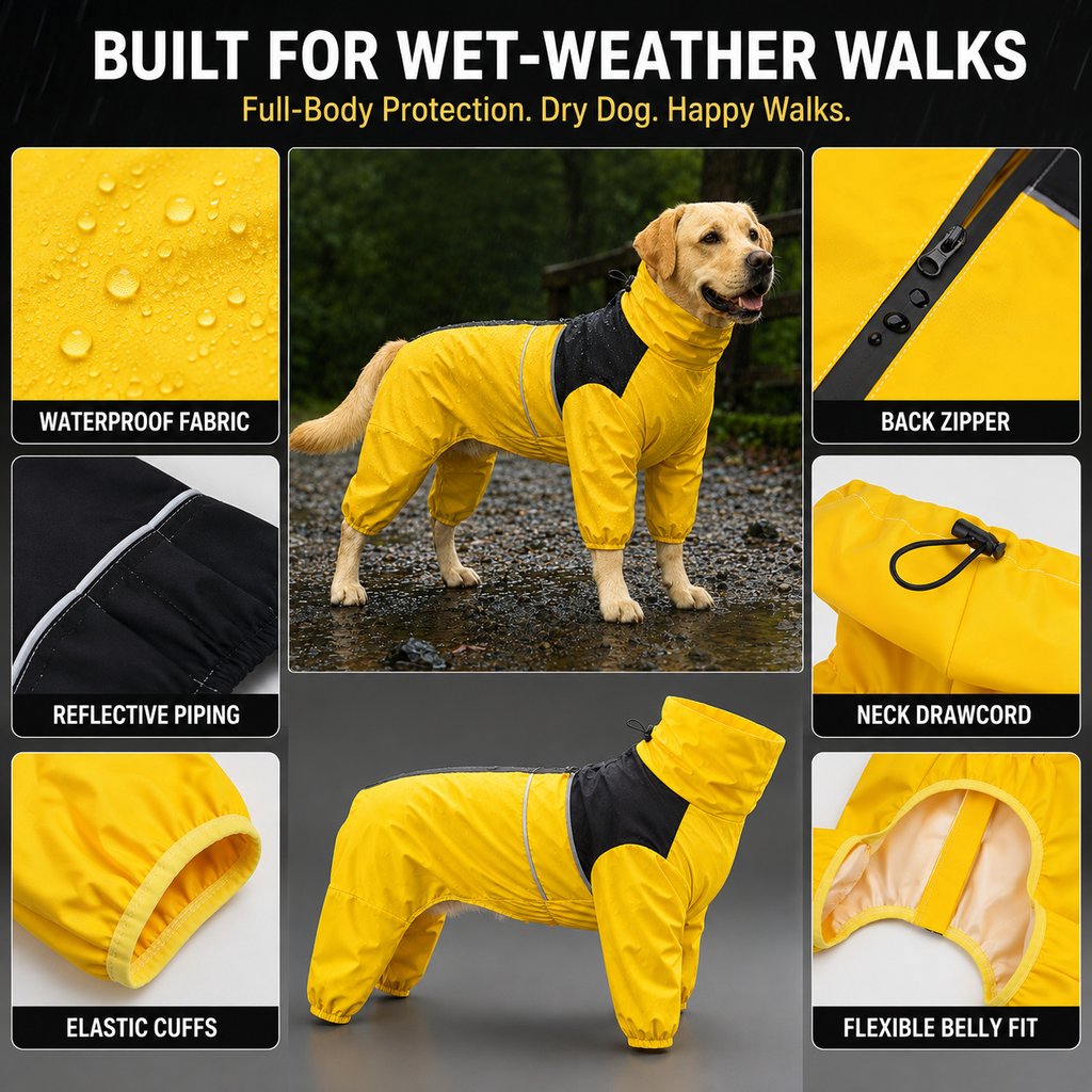 Paws in Awe Full-Body Waterproof Dog Rain Suit for Muddy Walks - Keeps Belly & Legs Cleaner image 3