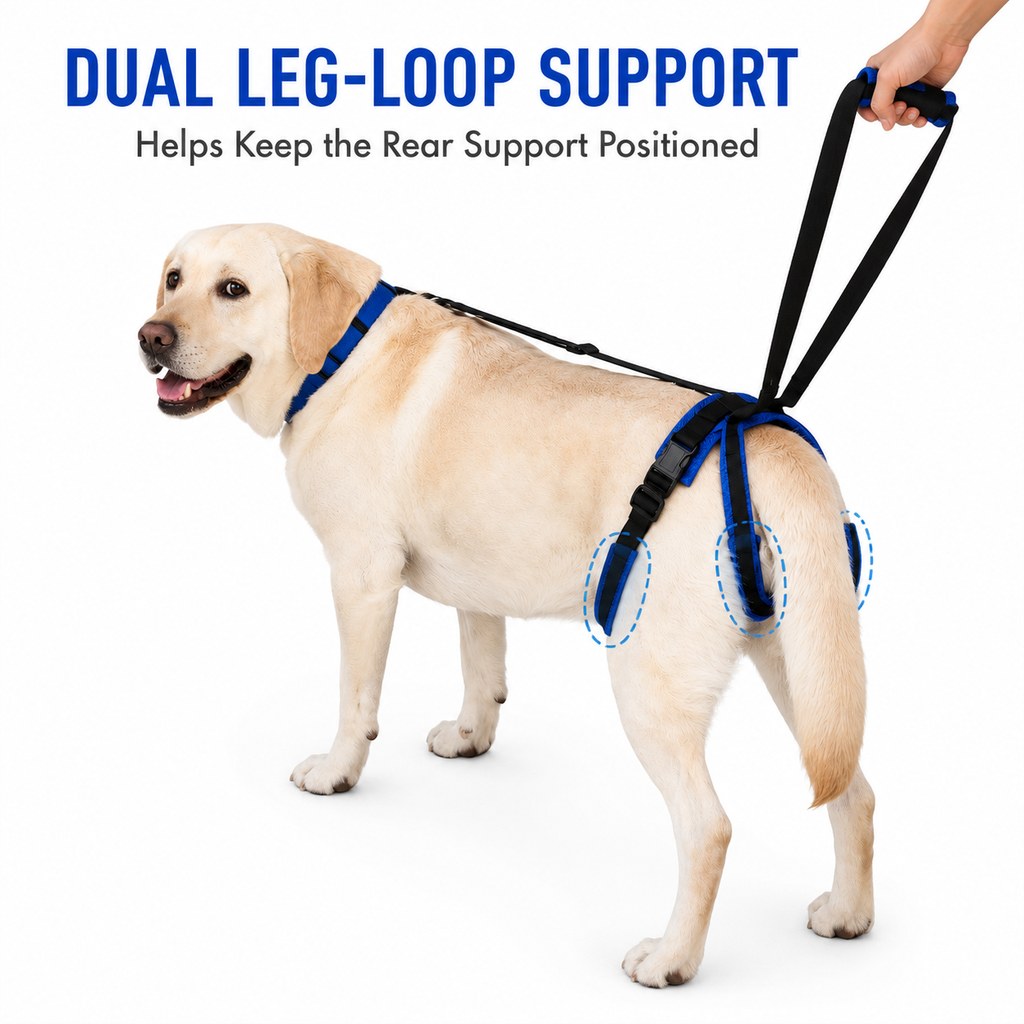 Adjustable straps on dog rear lift support harness