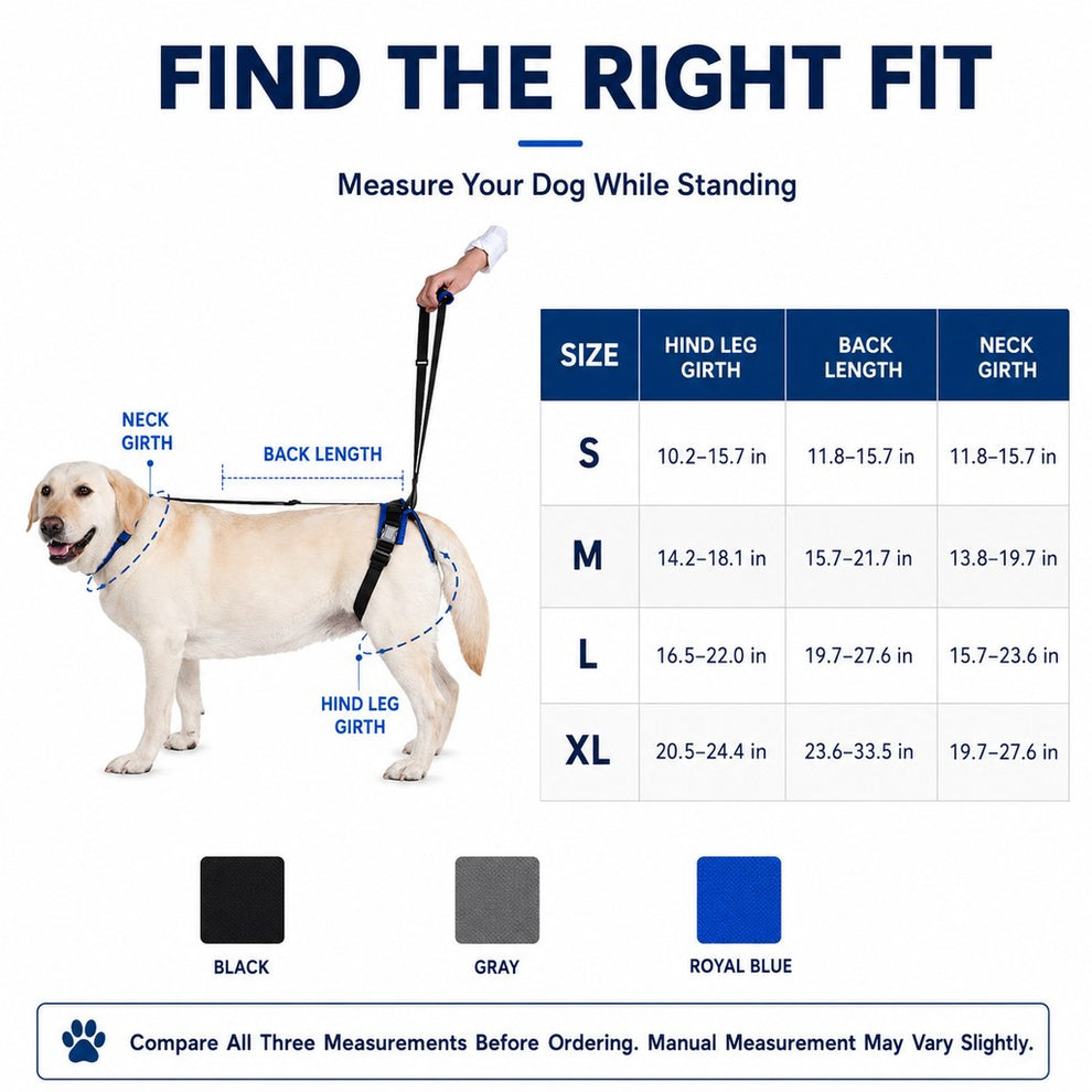 Dog rear lift support harness size guide