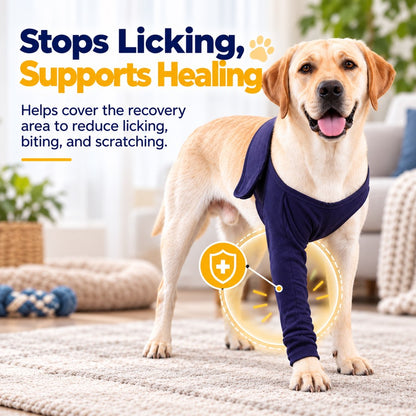 Dog front leg recovery sleeve for reducing licking and scratching
