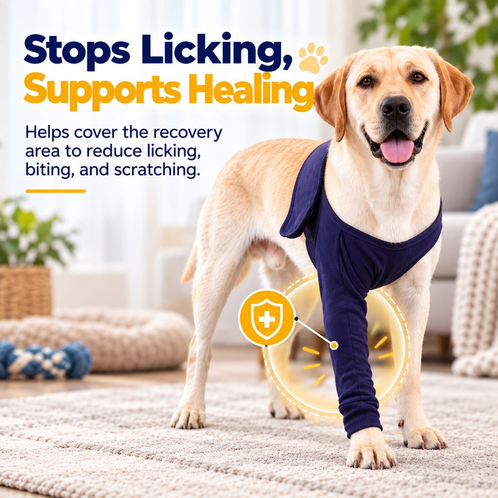 Dog front leg recovery sleeve for reducing licking and scratching