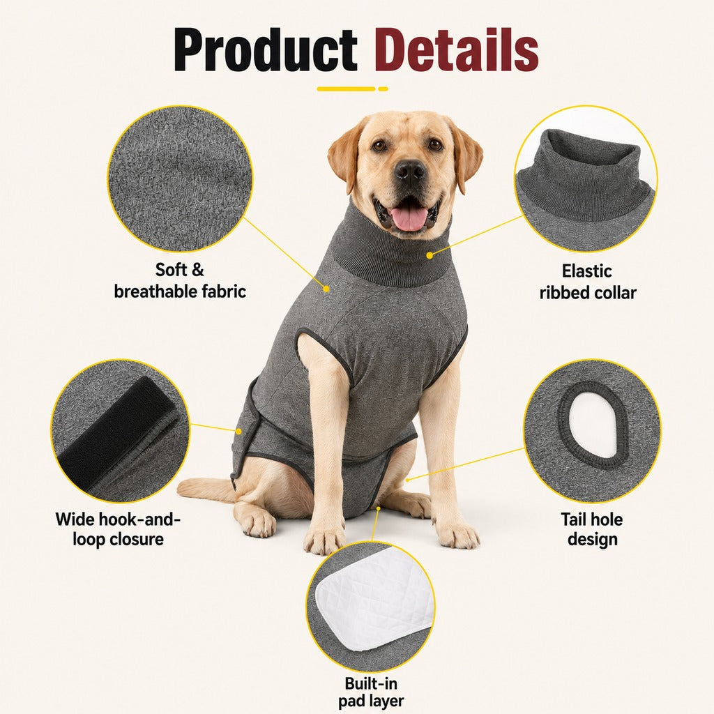 Paws in Awe Dog Recovery Suit with Pad Layer for Post-Surgery, Heat Cycles & Licking Protection image 9