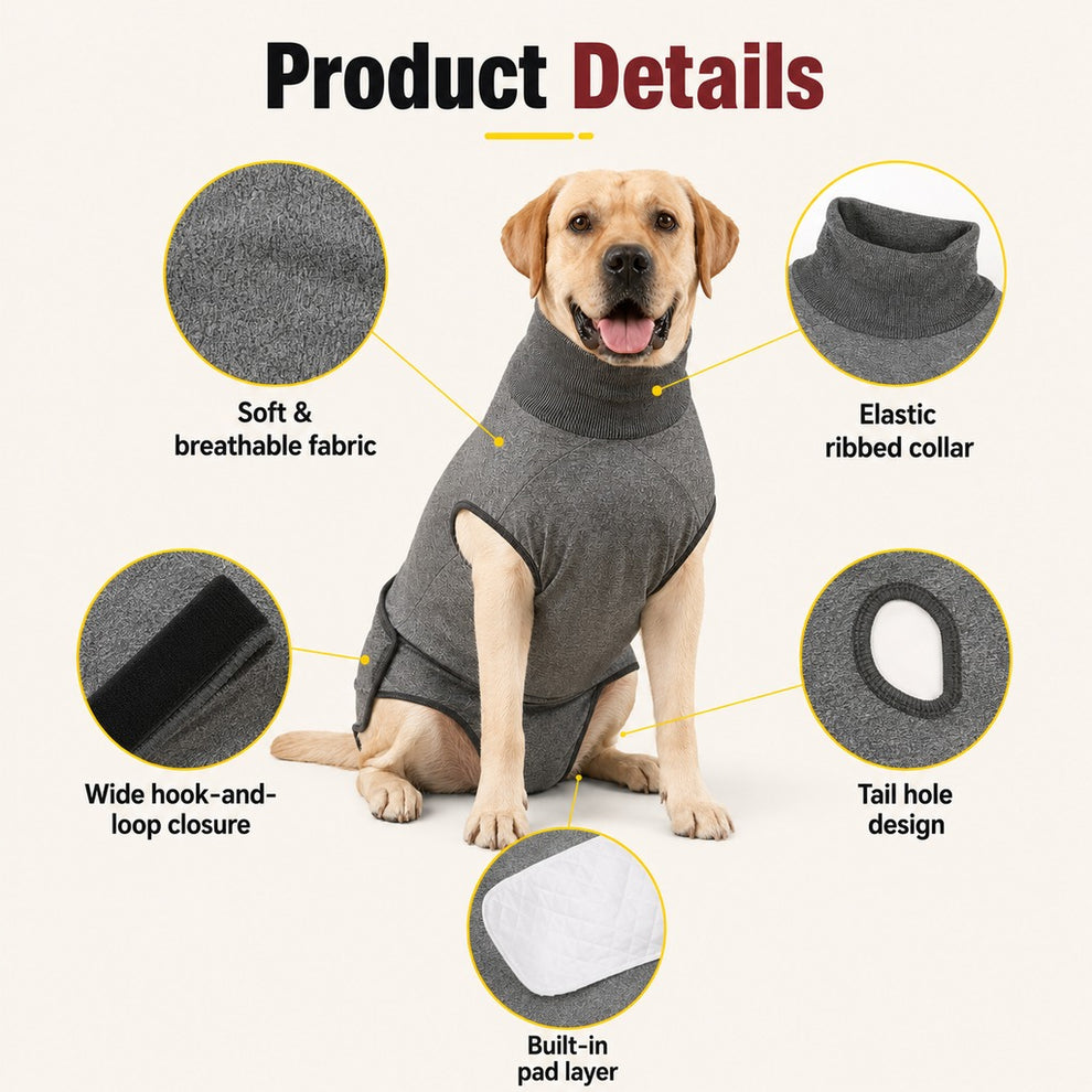 Paws in Awe Dog Recovery Suit with Pad Layer for Post-Surgery, Heat Cycles & Licking Protection image 9
