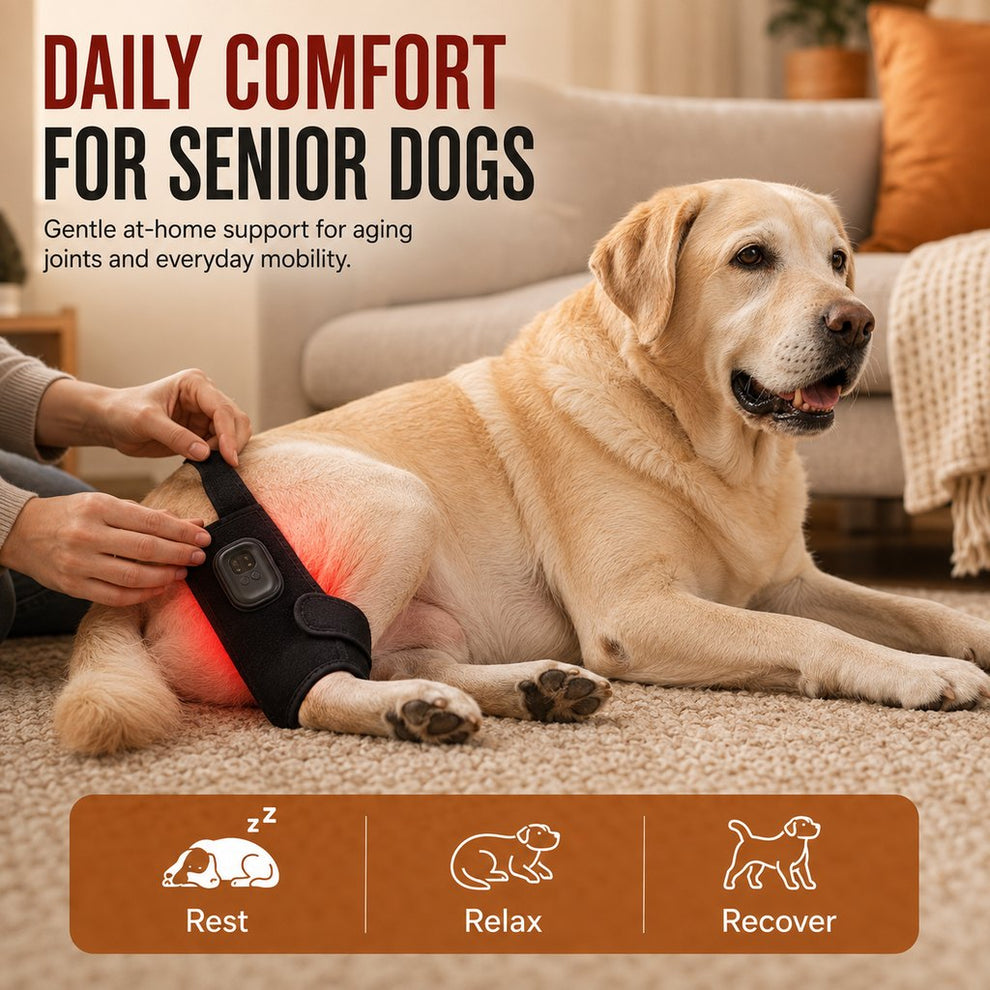 Paws in Awe Dog Red Light Joint Wrap for Senior Dogs & Post-Walk Comfort - 20-LED Adjustable Mobility Support image 2