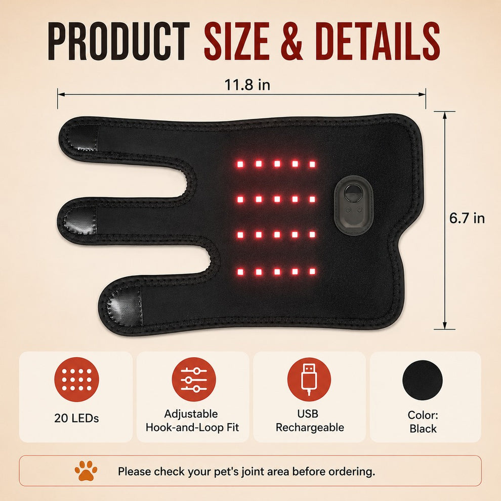 Paws in Awe Dog Red Light Joint Wrap for Senior Dogs & Post-Walk Comfort - 20-LED Adjustable Mobility Support image 4