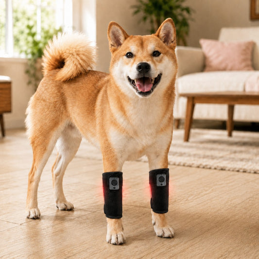 Dog red light knee wrap 2 piece set with USB-C cables and user manual
