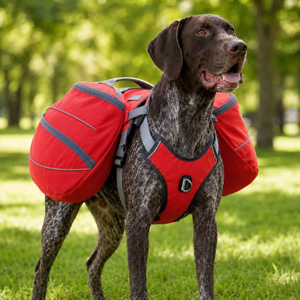 Dog saddlebag backpack for hiking camping and park days