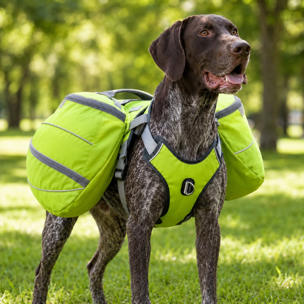 Dog saddlebag backpack harness for hiking and camping