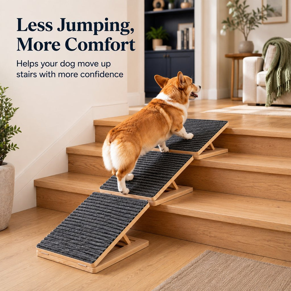 Foldable Wooden Dog Stairs for Small Dogs - Non-Slip Pet Ramp for Sofa, Bed & Indoor Steps image 2
