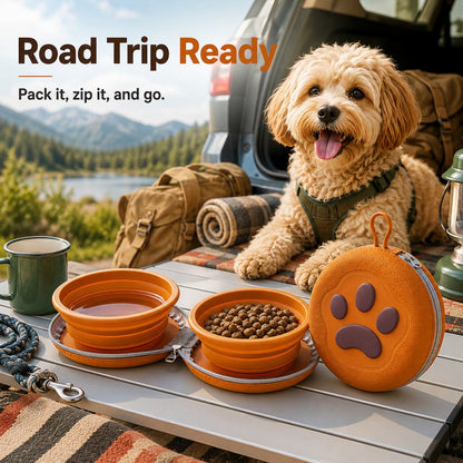 Paws in Awe Paw-Shaped Collapsible Pet Travel Bowl Set for Walks, Camping & Road Trips - Feed Anywhere Without Bulky Bowls image 3