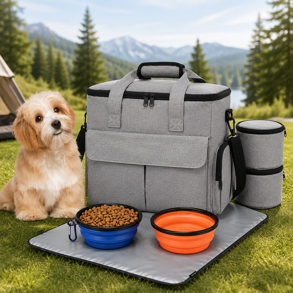 Paws in Awe Pet Travel Bag for Dogs & Cats – Weekend Road Trip Organizer with Collapsible Bowls, Food Storage, Pockets & Luggage Sleeve image 1