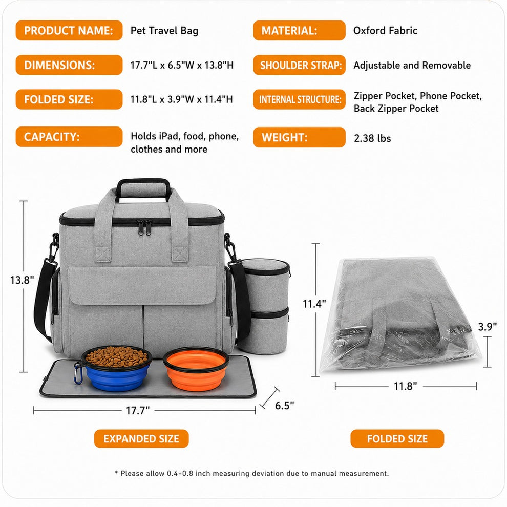 Paws in Awe Pet Travel Bag for Dogs & Cats – Weekend Road Trip Organizer with Collapsible Bowls, Food Storage, Pockets & Luggage Sleeve image 8