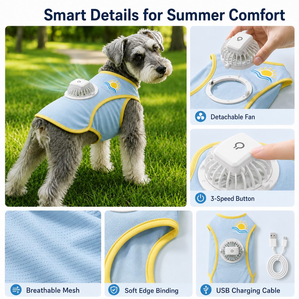 dog vest with back mounted fan module