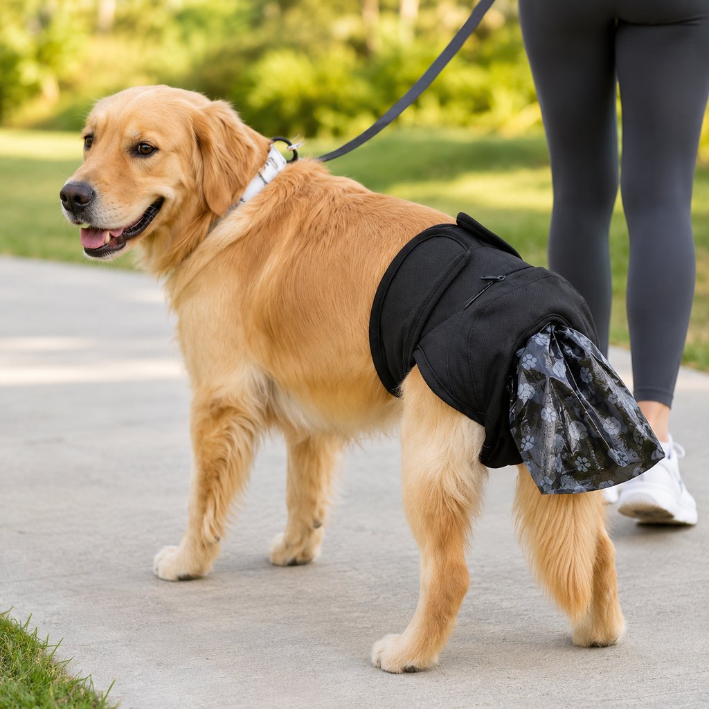 Dog waste catcher pants with 50 bags for daily walks