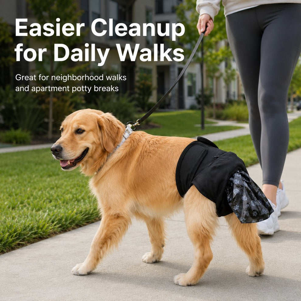 Dog waste catcher pants with 50 bags for daily walks