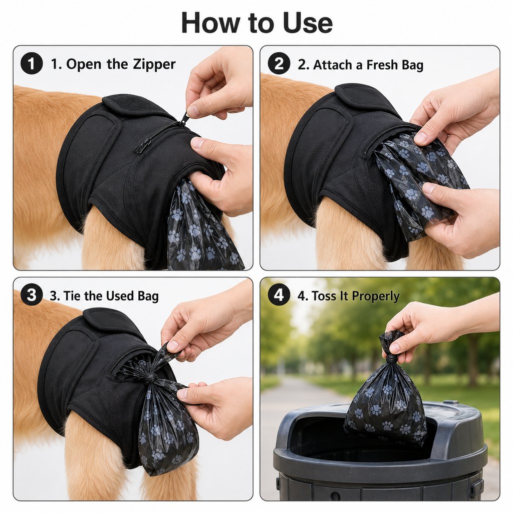 Dog waste catcher pants with 50 bags for daily walks