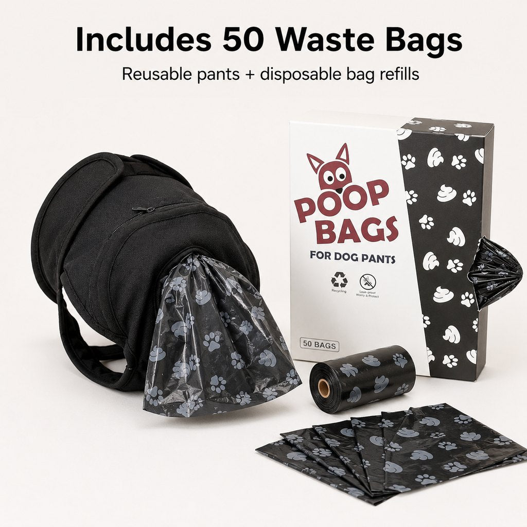 Dog waste catcher pants with 50 bags for daily walks