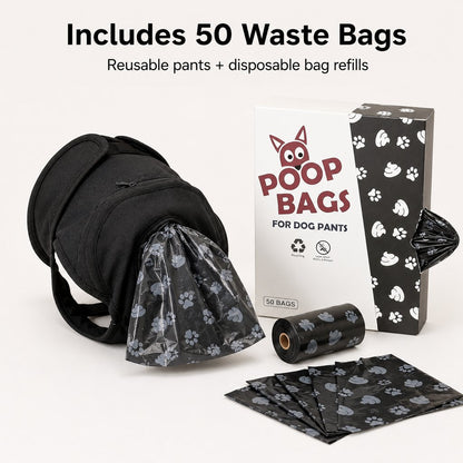 Dog waste catcher pants with 50 bags for daily walks